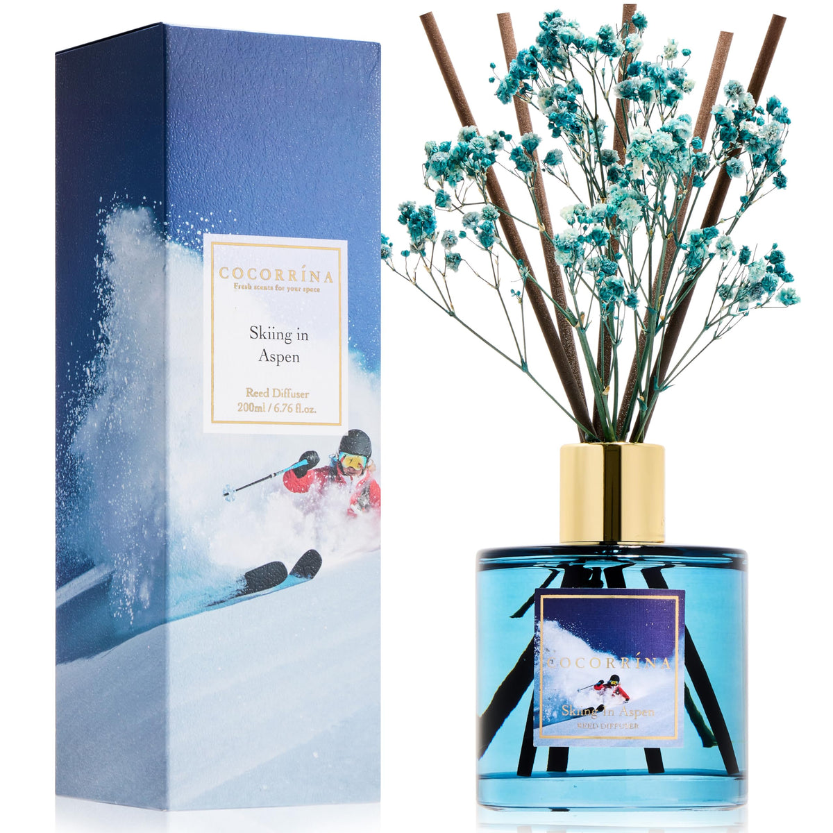 Cocorrína Premium Reed Diffuser Set with Preserved Baby's Breath & Cotton Stick Sandalwood Rose | 6.7oz Scent Fragrance Oil Diffuser for Bedroom Bathroom Home Décor