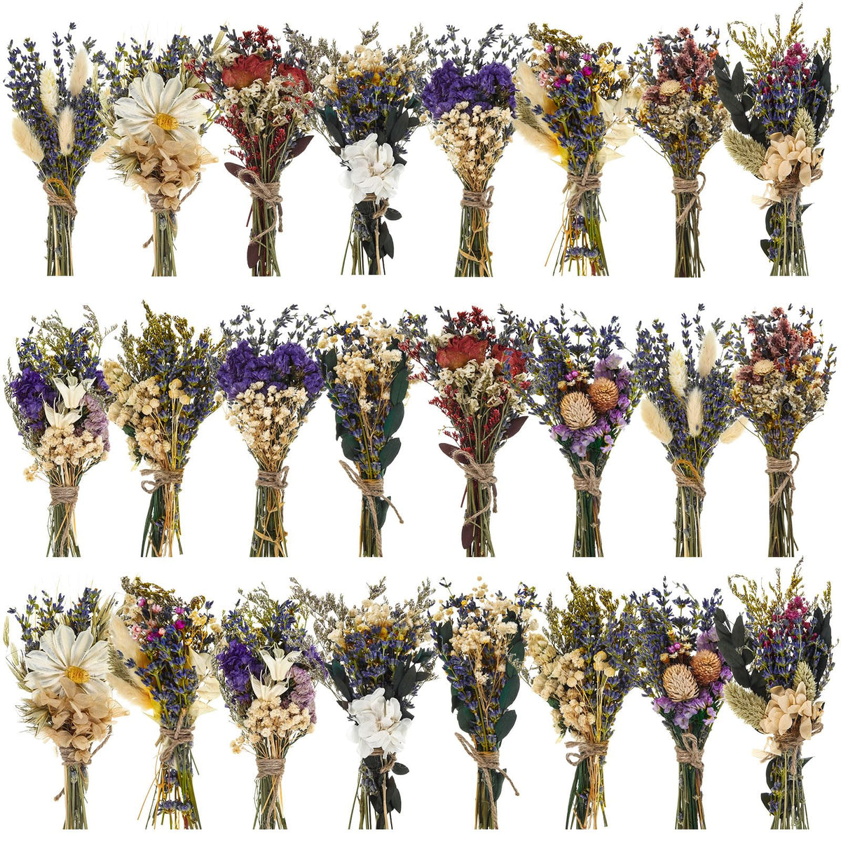 Layhit 24 Pcs Mini Dried Flower Bouquets Boho for Vase, Vivid